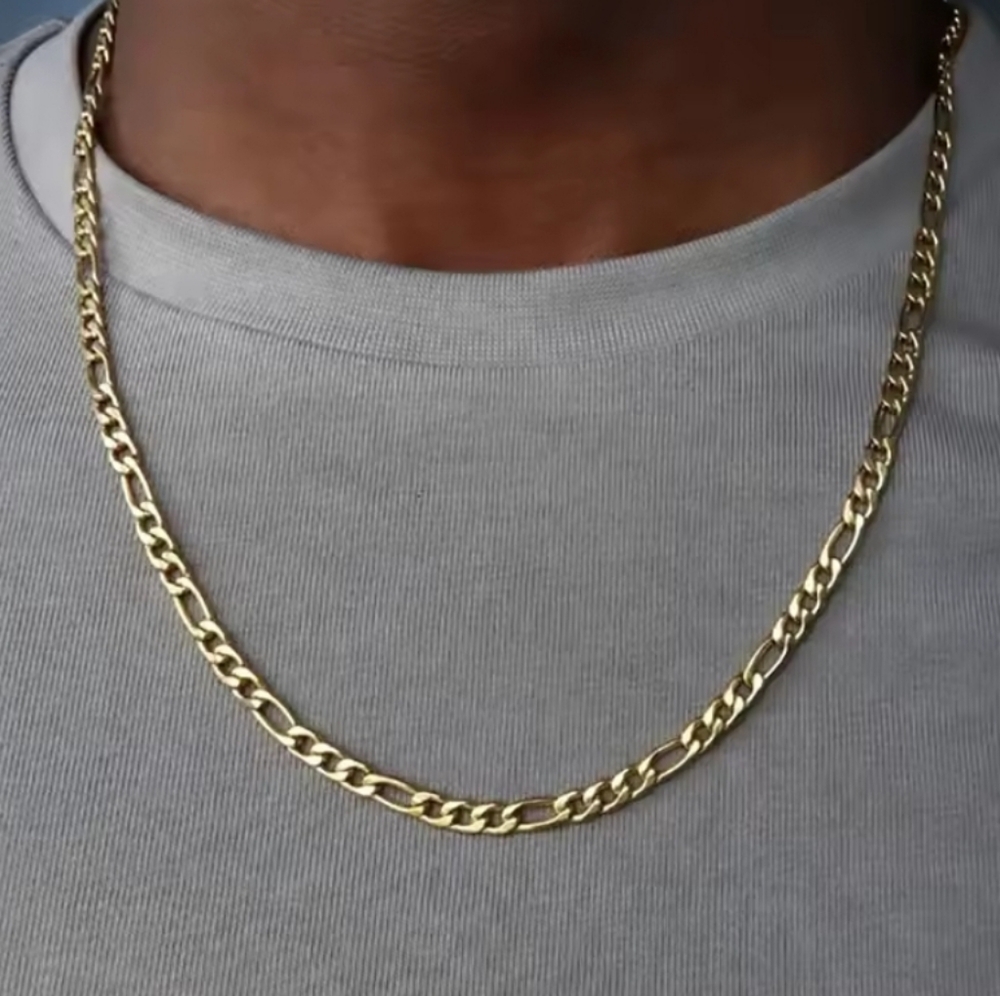 18k Gold Figaro Chain Necklace Stamped 18k 22" Lobster Claw Clasp